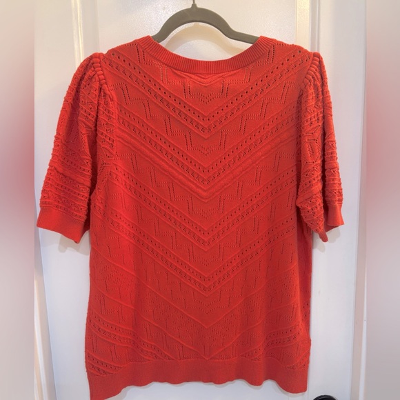 LOFT Women's Vibrant Red Open Stitch Short Sleeve Sweater Size XL - Picture 3 of 3